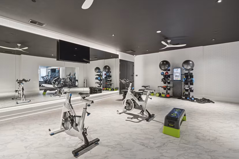 fitness center at The Hartley at Blue Hill Apartments
