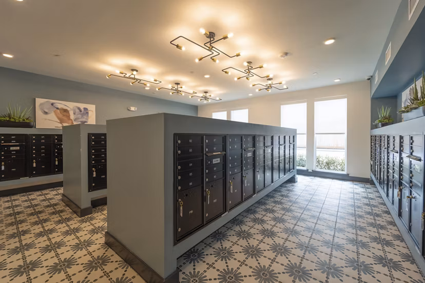 mail room at COOP Farmers Market Apartments 