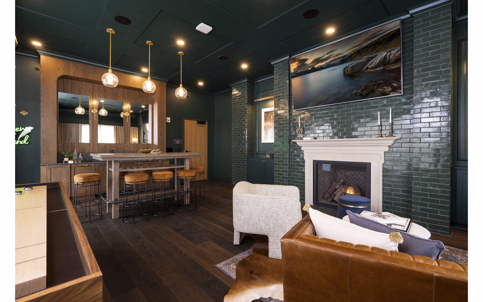 clubhouse game room at The Bohen Apartments