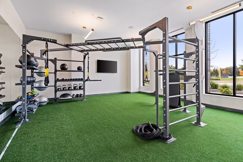 fitness center at The Hallon I Apartments