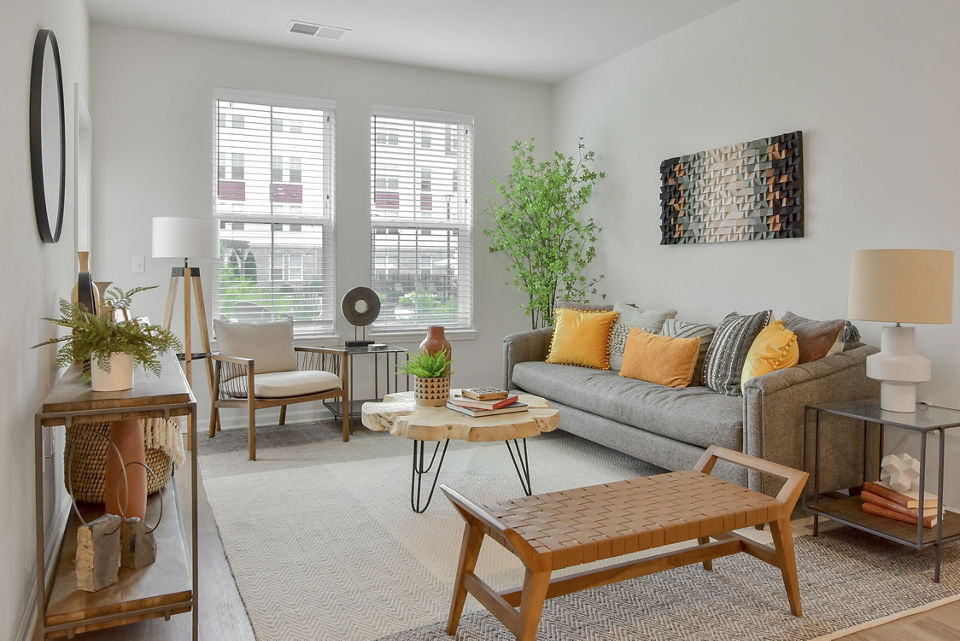 living room at The View on Collins Apartments