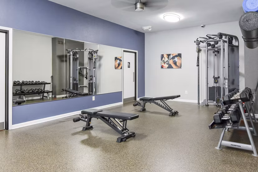 fitness center at The Villas at Main Street Apartments