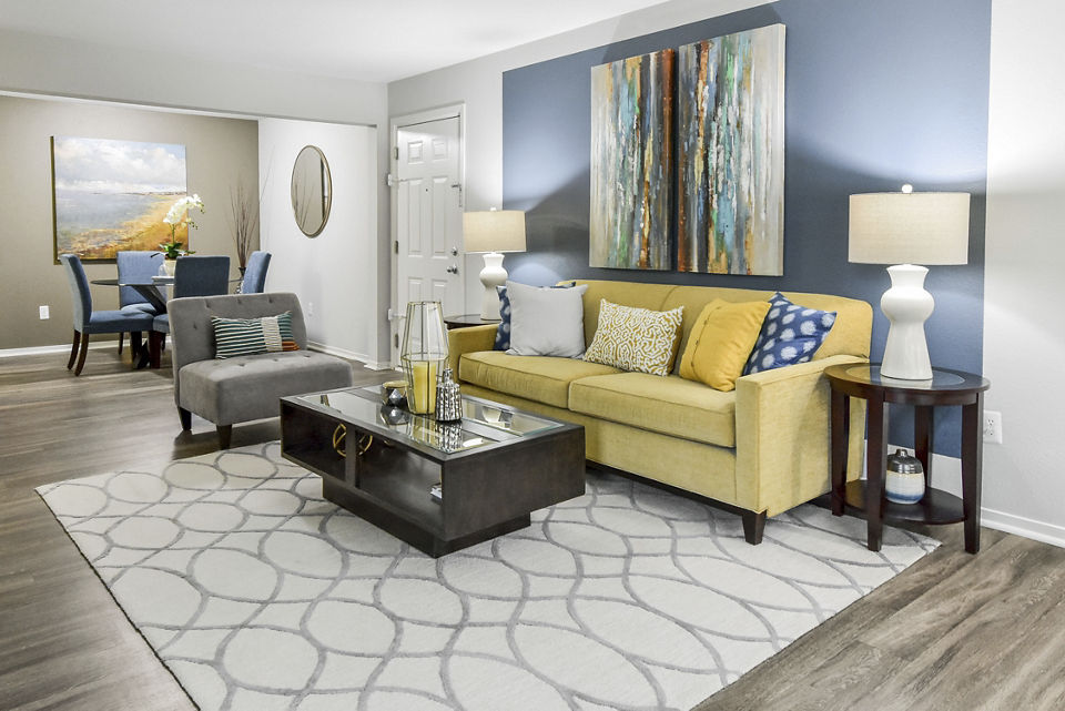 living room at The Villas at Main Street Apartment