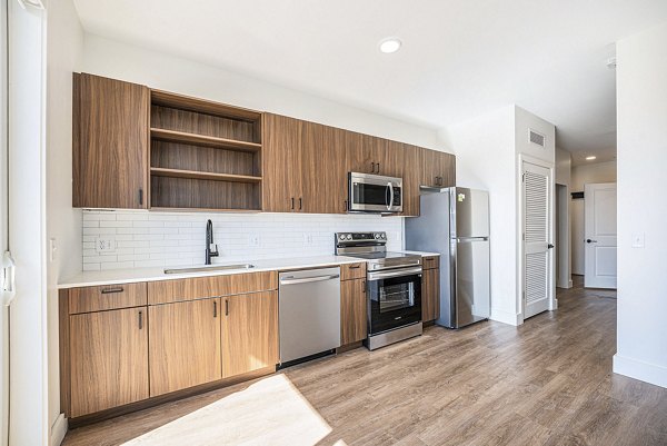 kitchen at Revival on Platte Apartments
