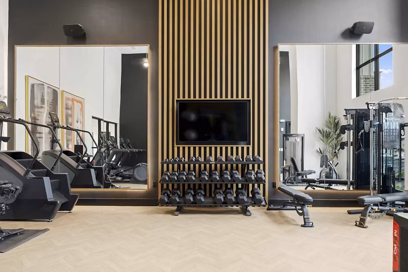 fitness center at Station A Apartments 