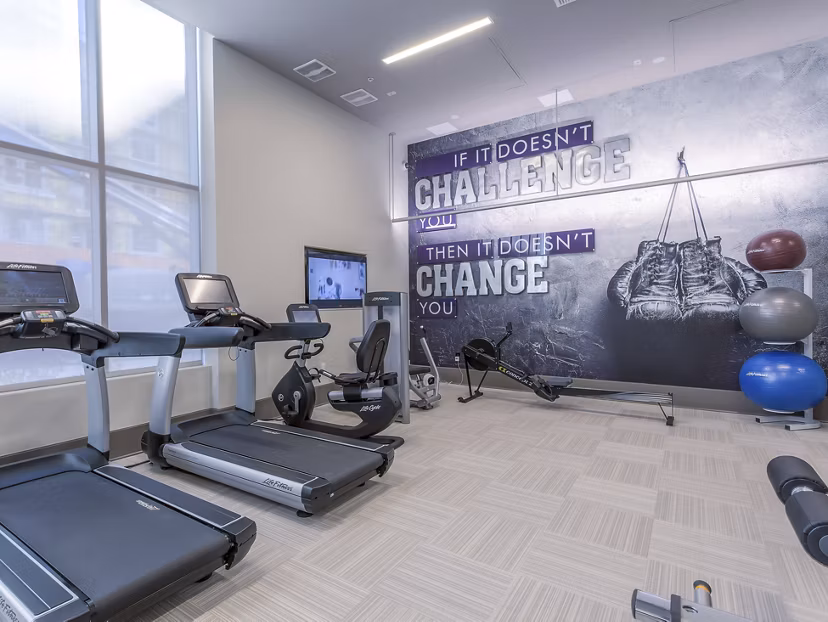 fitness center at The Adeline Apartments
