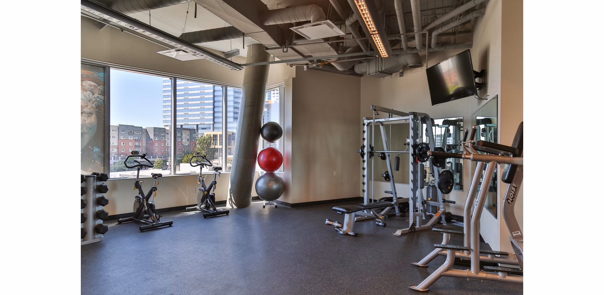fitness center at Soma Towers Apartments