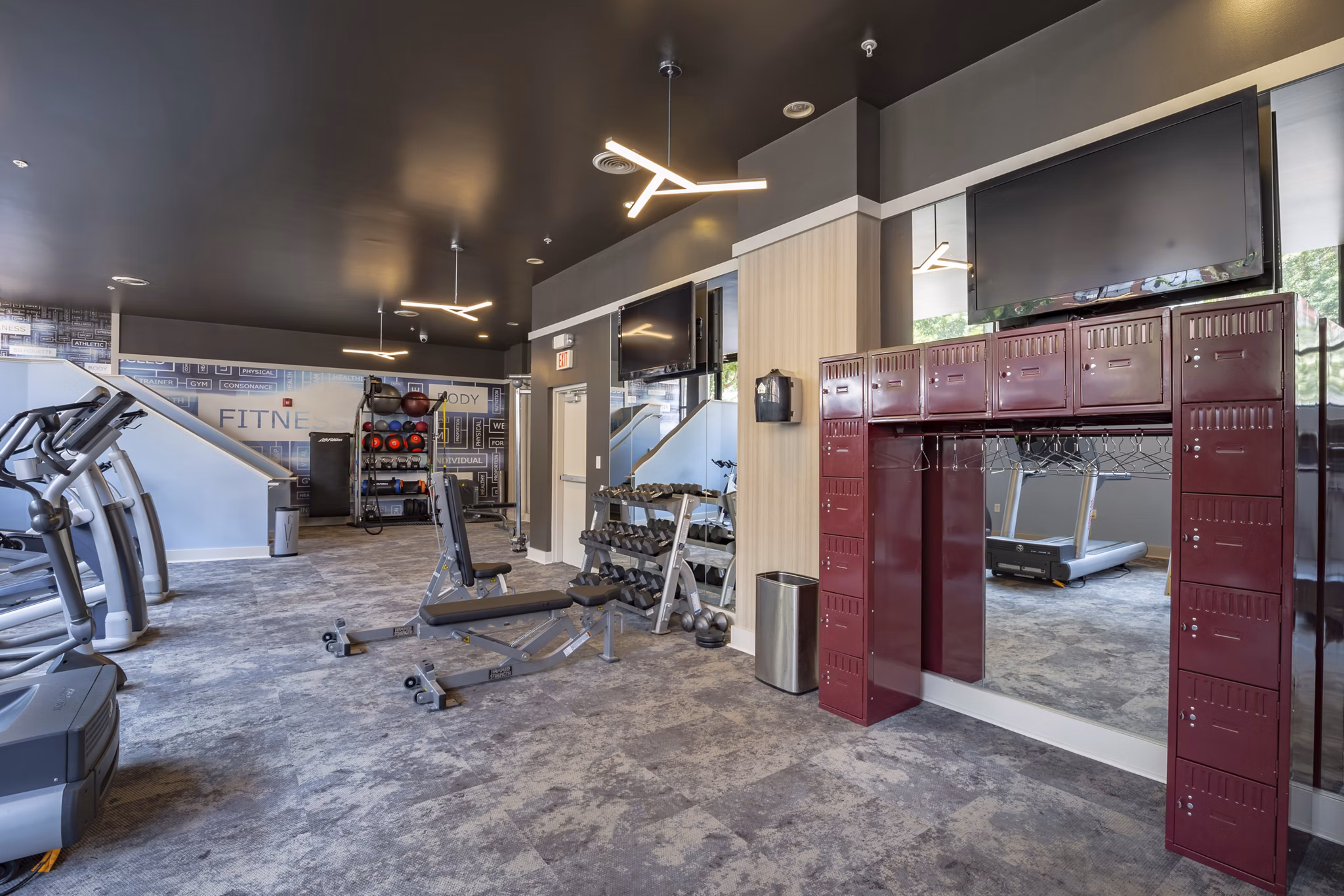 fitness center at The Masonry Apartments