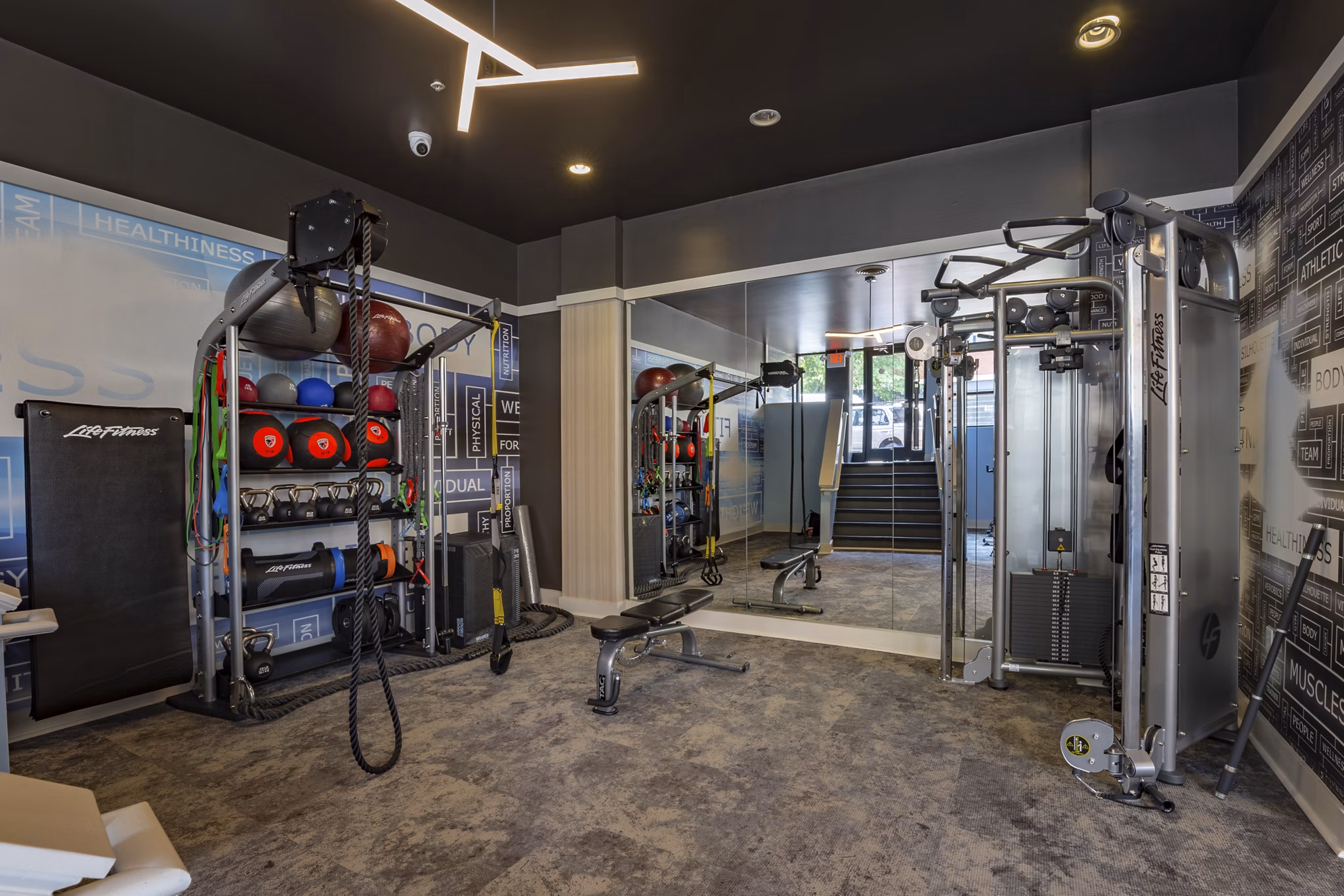 fitness center at The Masonry Apartments