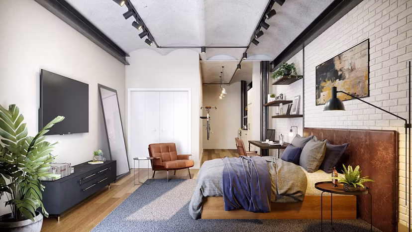 bedroom at Poth Brewery Lofts Apartments