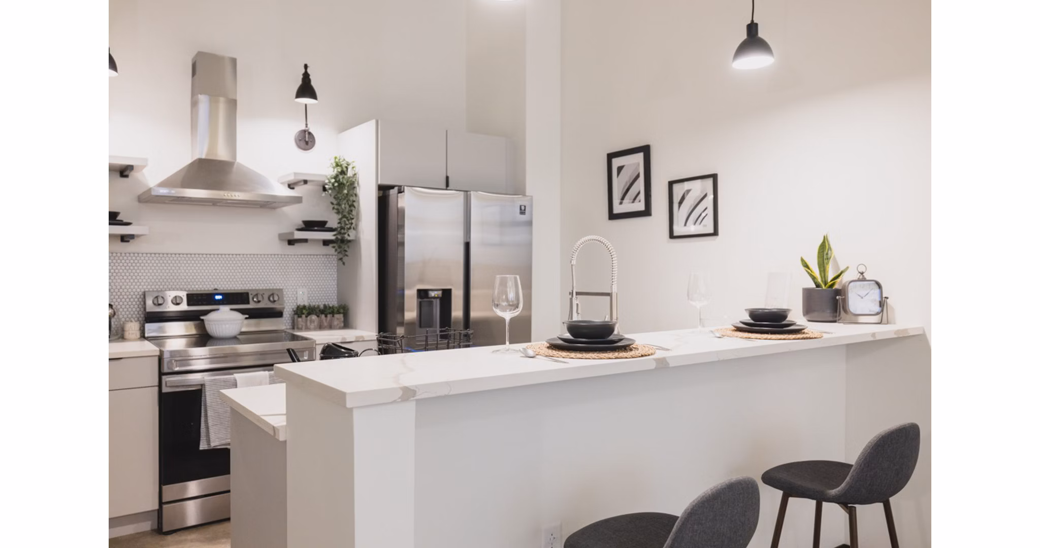 kitchen at Poth Brewery Lofts Apartments