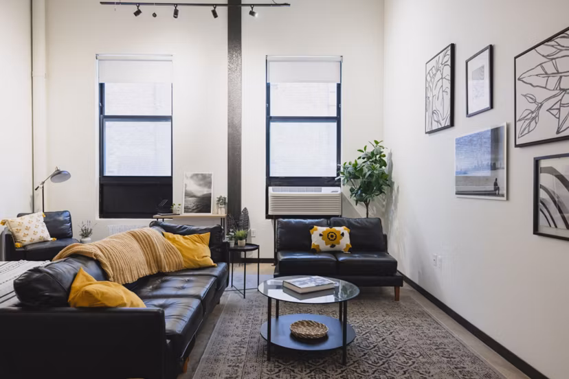 living room at Poth Brewery Lofts Apartments