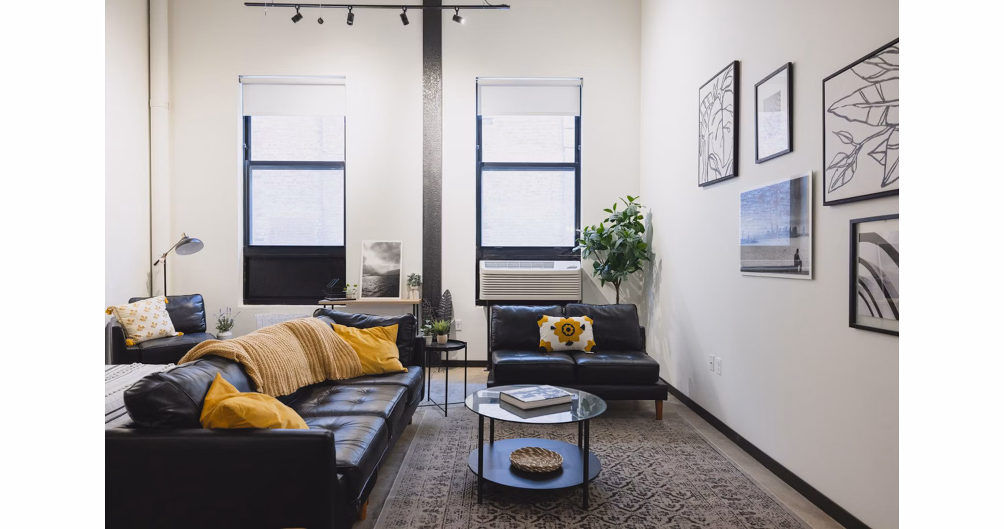 living room at Poth Brewery Lofts Apartments