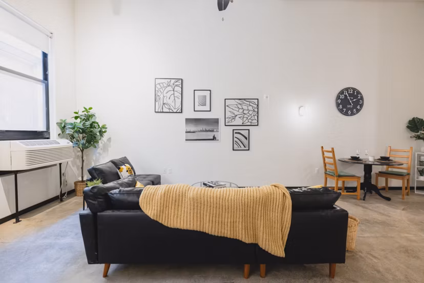 living room at Poth Brewery Lofts Apartments