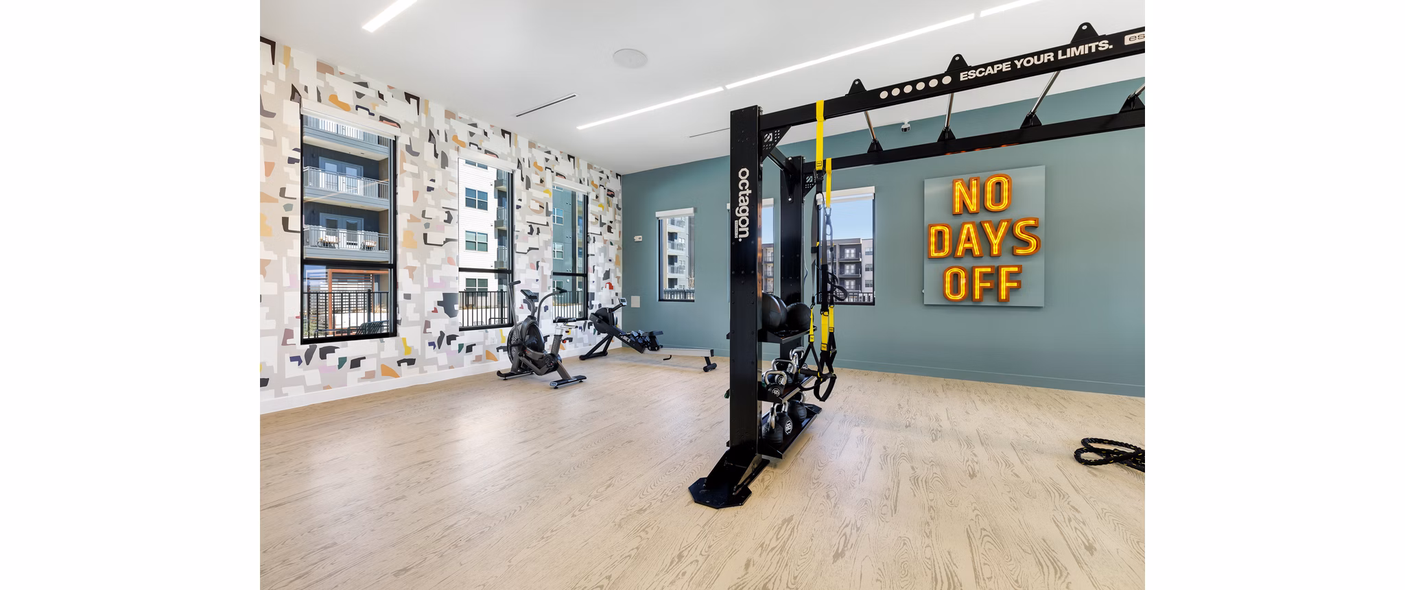 fitness center at The Amber Apartments