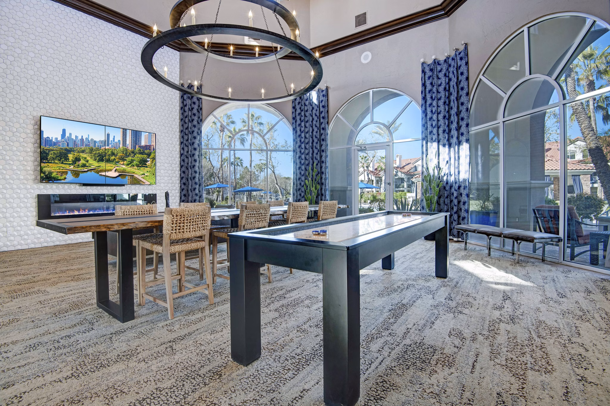 clubhouse game room at The Academy Apartments