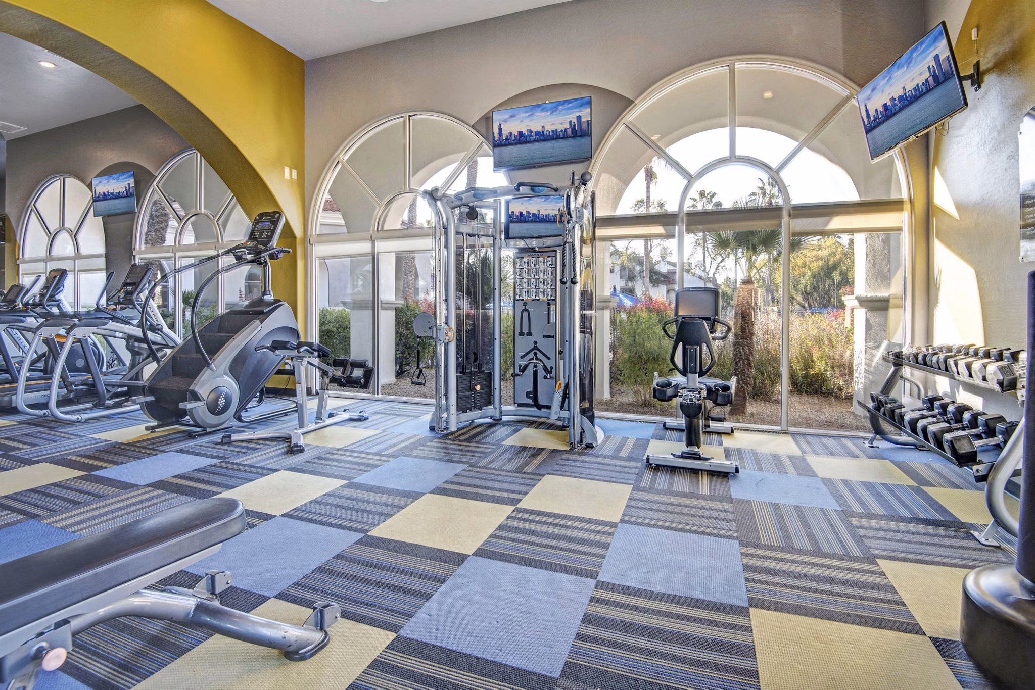 fitness center at The Catherine Apartments