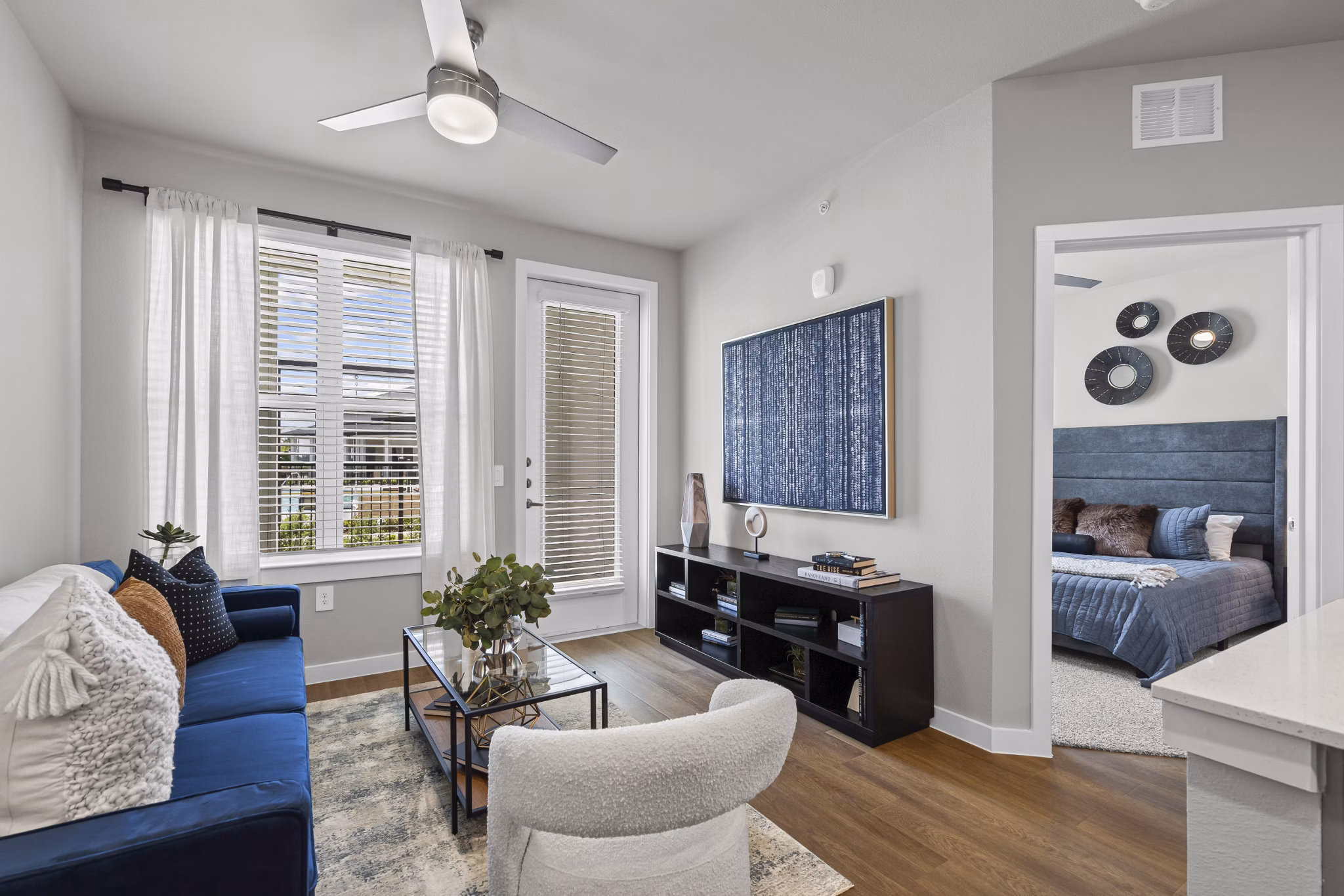 living room at Peak at 1385 Apartments