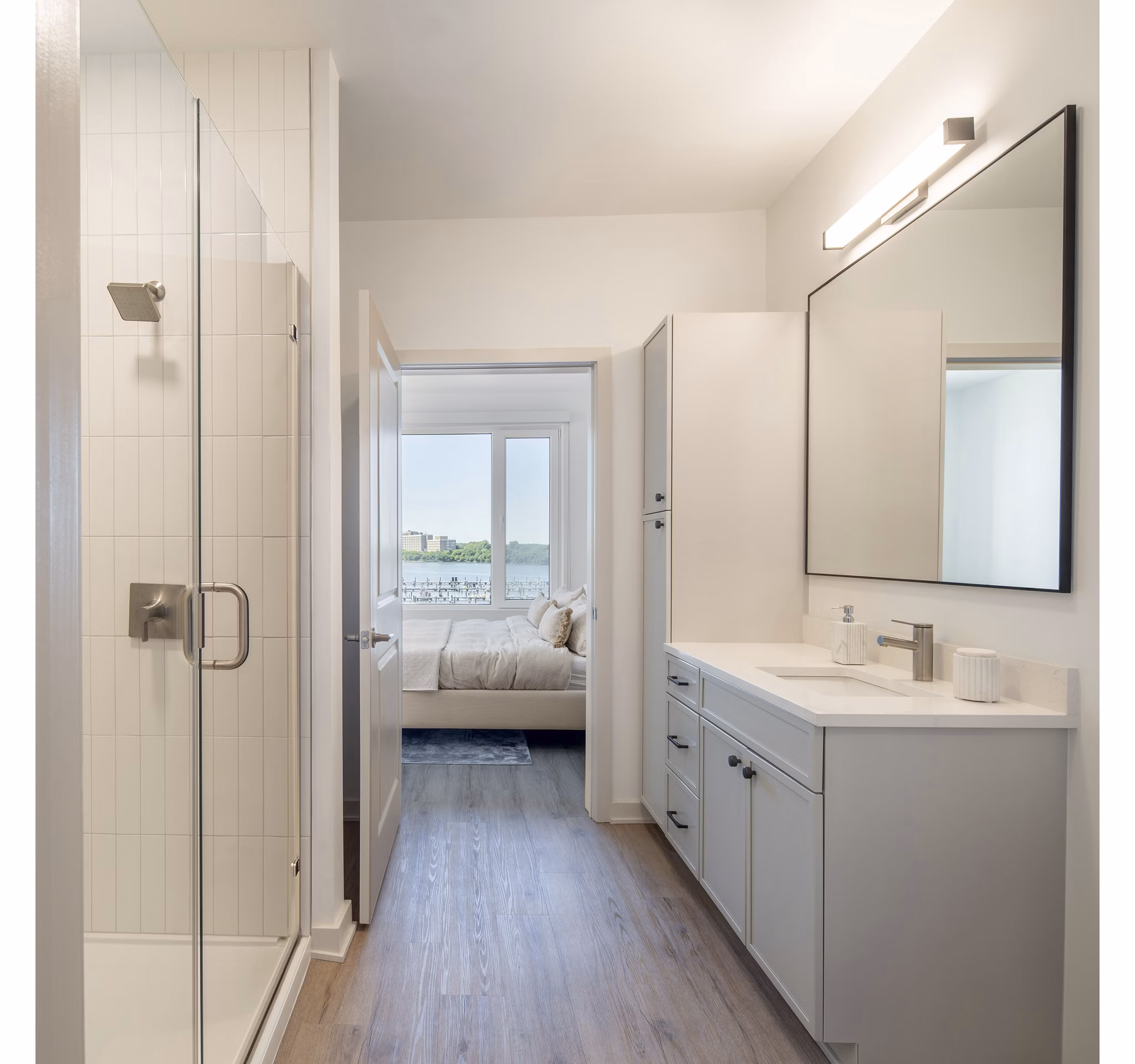 bathroom at The Frank Apartments