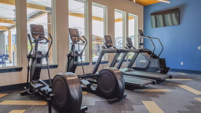 fitness center at The Waters at Settlers Trace Apartments