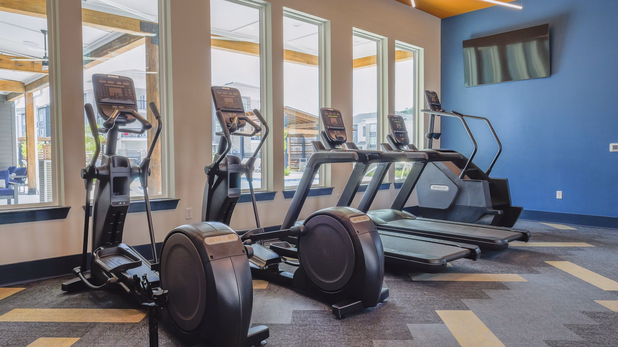 fitness center at The Waters at Settlers Trace Apartments