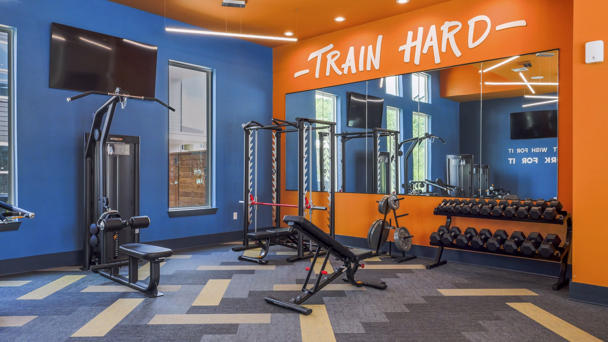 fitness center at The Waters at Settlers Trace Apartments