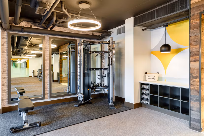 fitness center at Array at West Alex Apartments