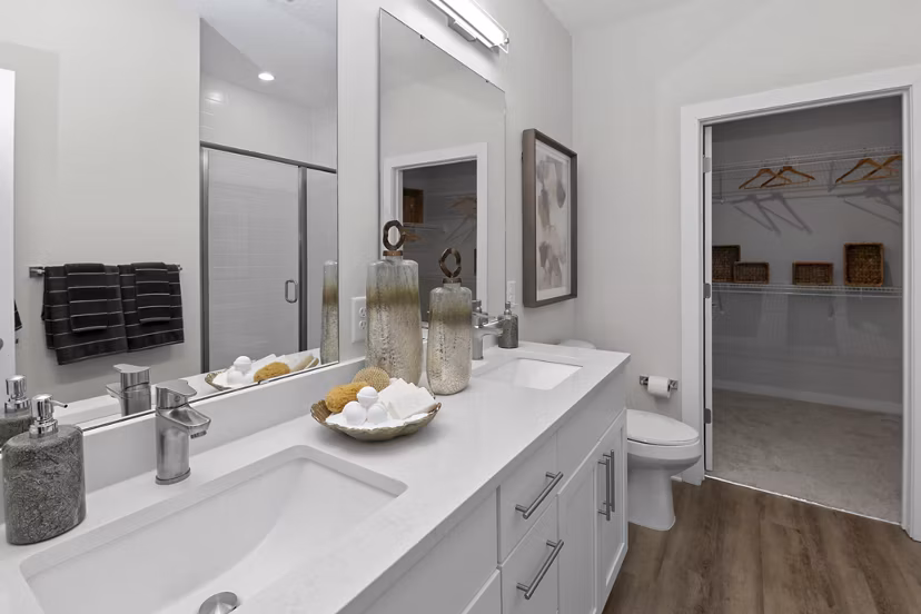 bathroom at Solstice at Eastland Yards Apartments
