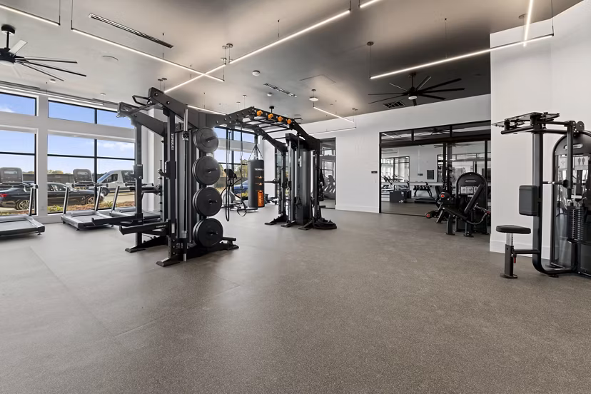 fitness center at Solstice at Eastland Yards Apartments