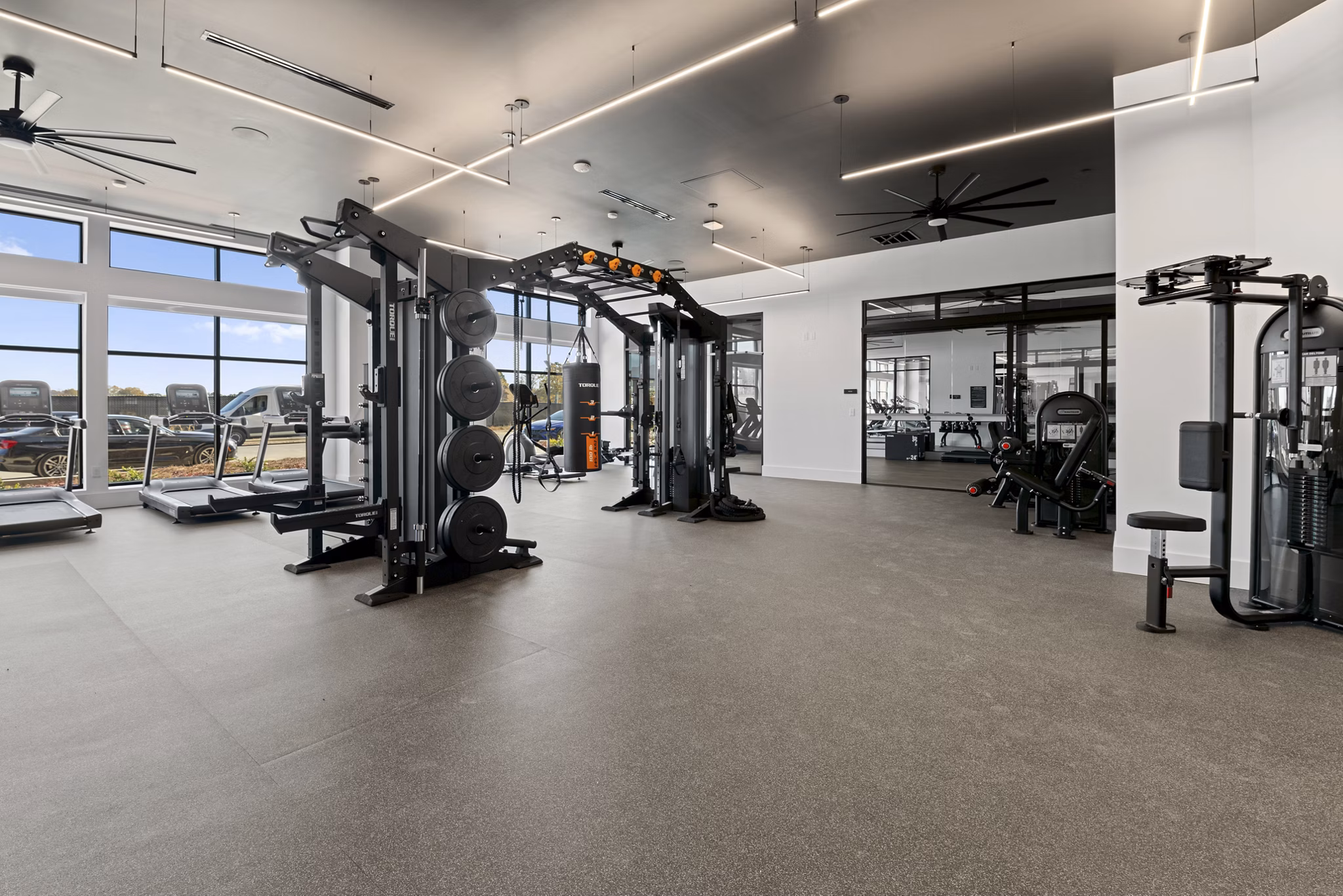 fitness center at Solstice at Eastland Yards Apartments