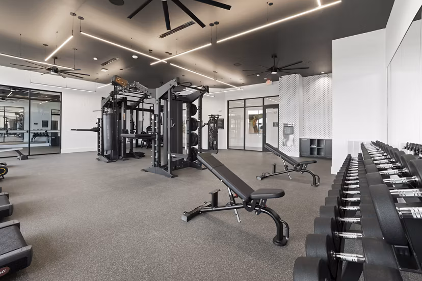 fitness center at Solstice at Eastland Yards Apartments