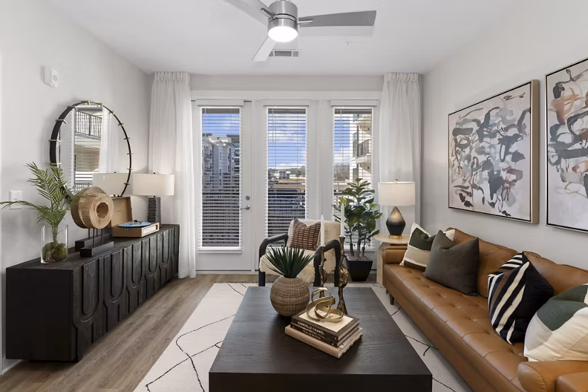 living room at Solstice at Eastland Yards Apartments