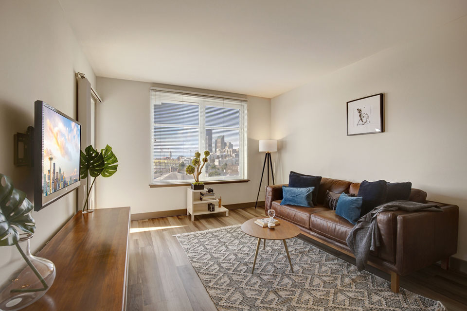 living room at Pratt Park Apartments