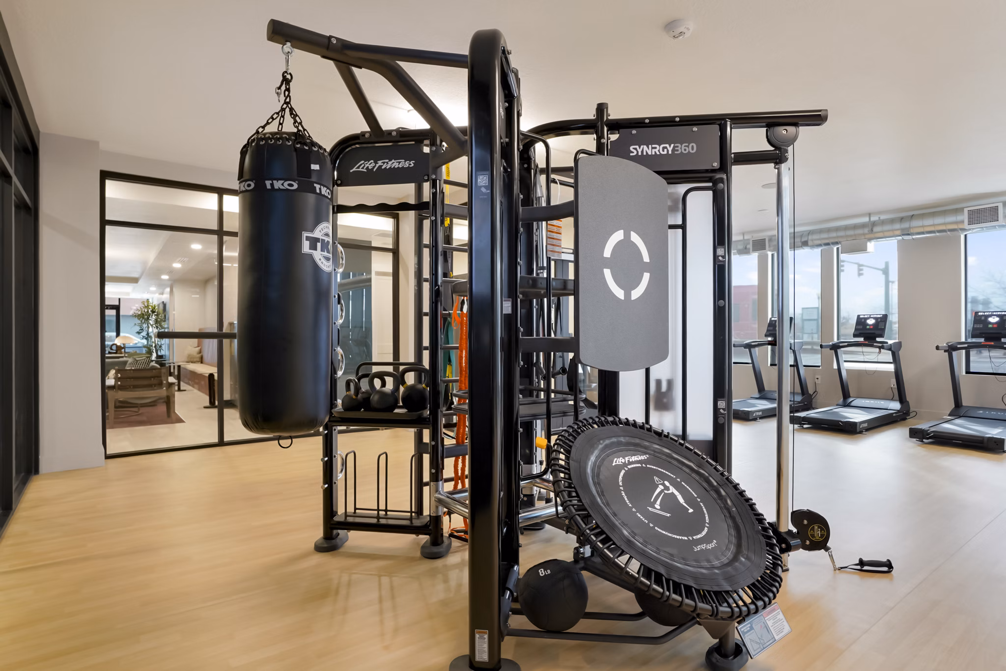 fitness center at The Gauge Apartments