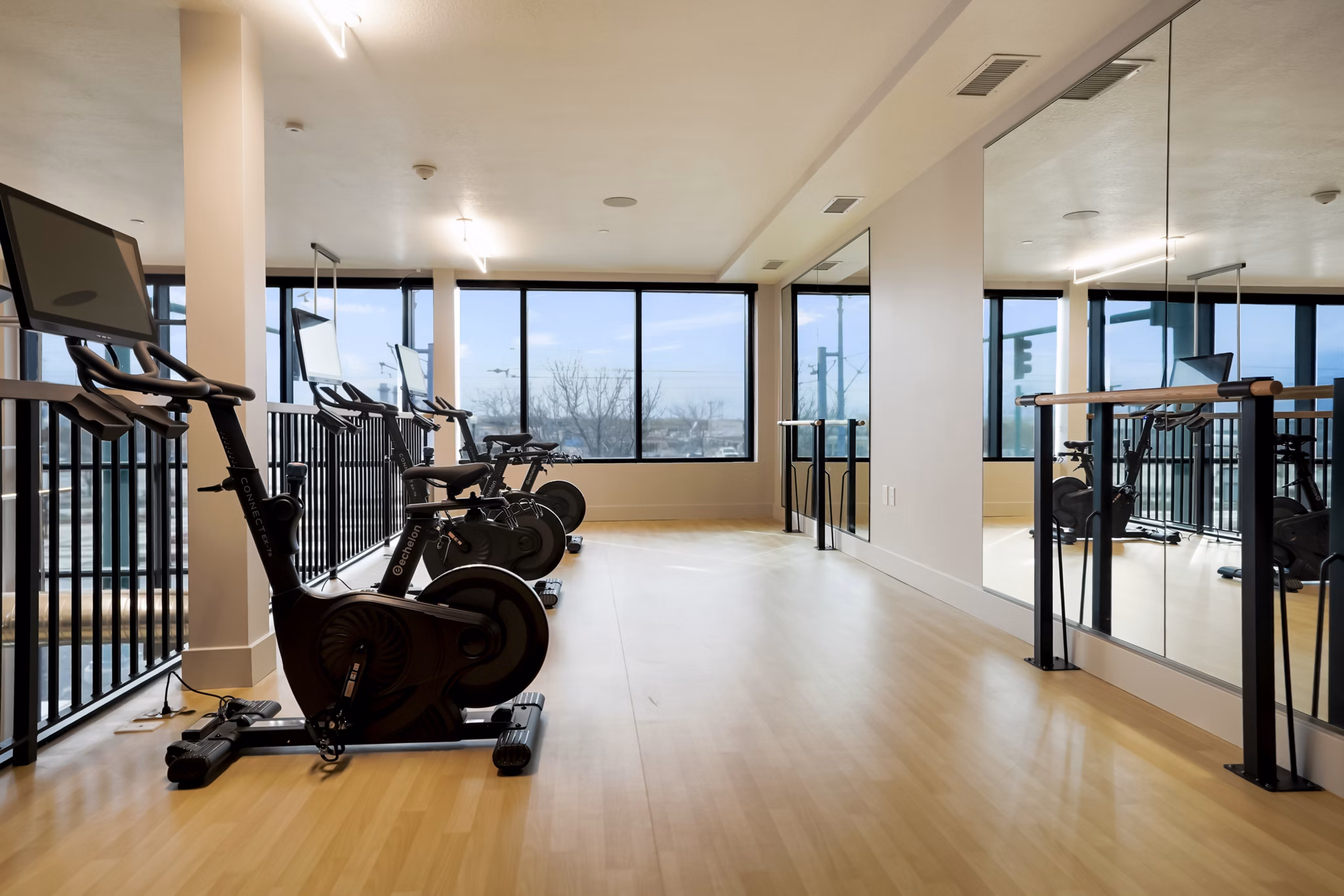 fitness center at The Gauge Apartments