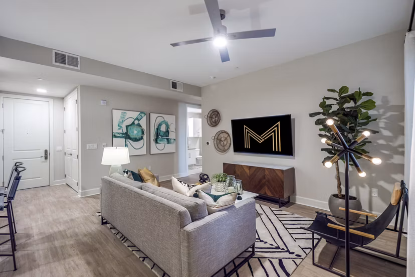 living room at Montrose at Buffalo Bayou Apartments