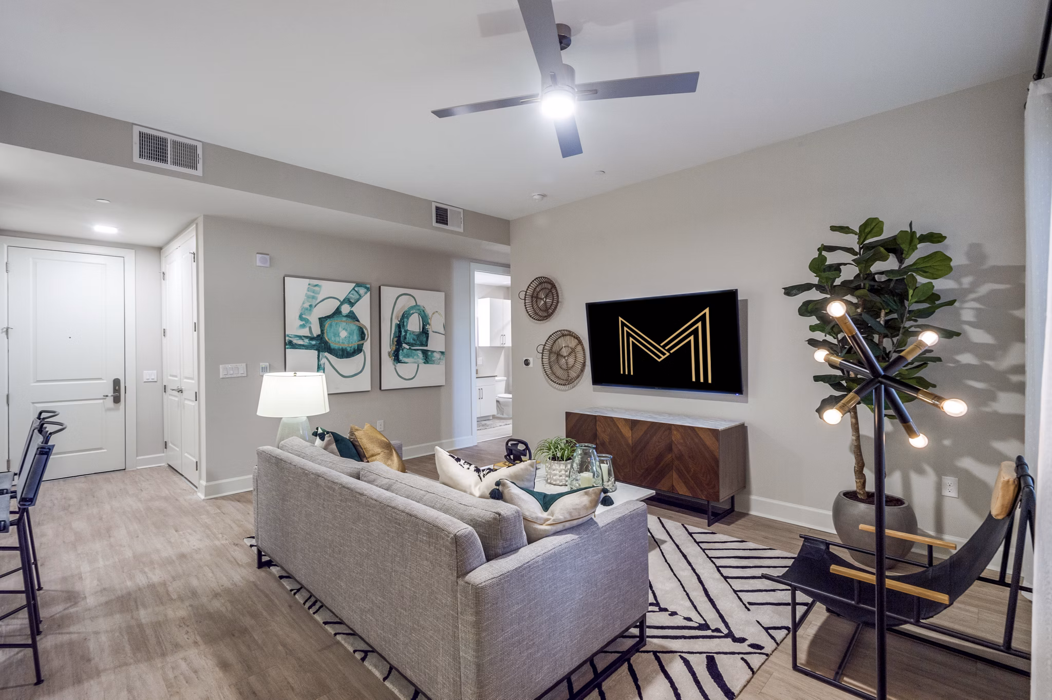 living room at Montrose at Buffalo Bayou Apartments