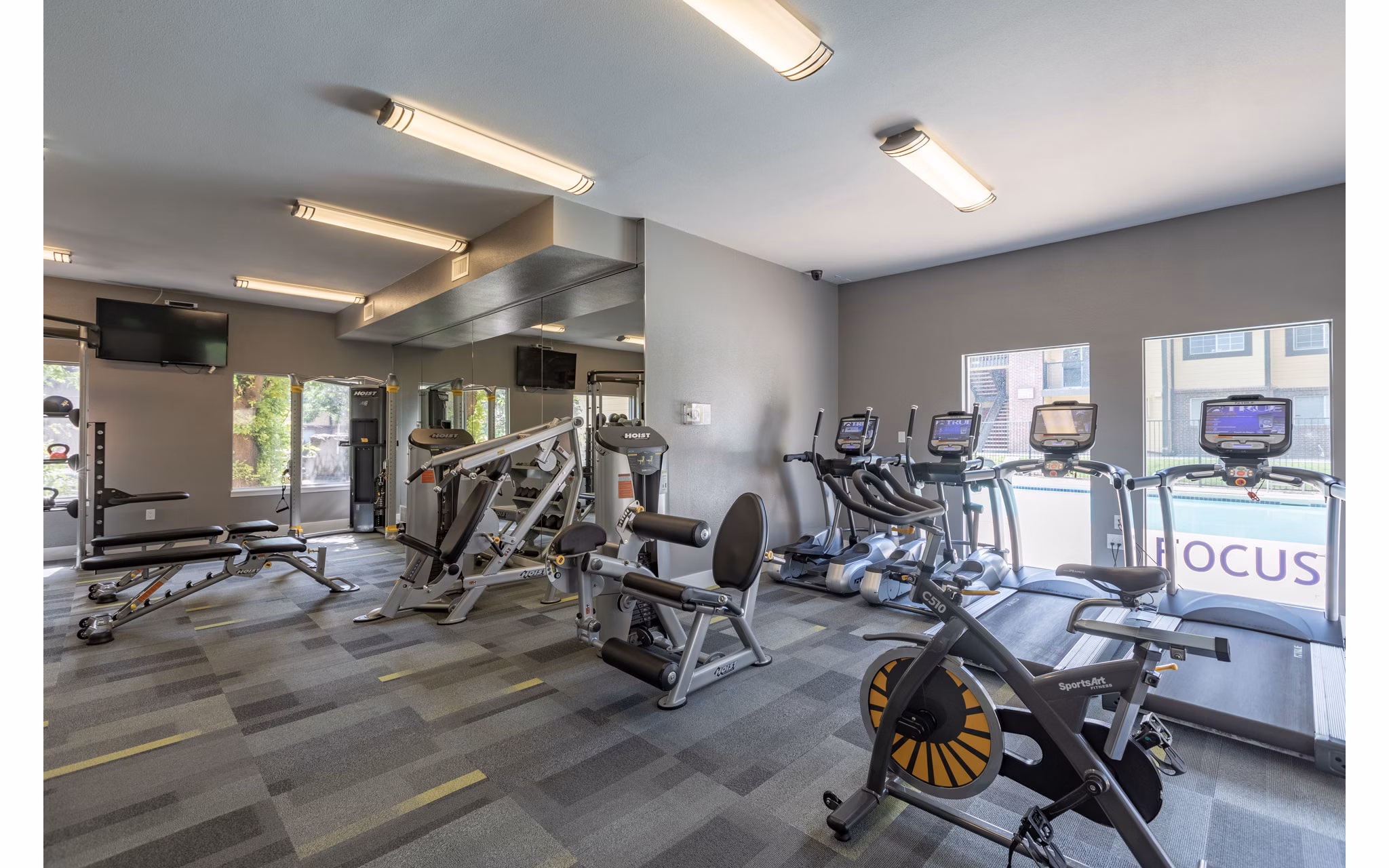 fitness center at Edge DTC Apartments