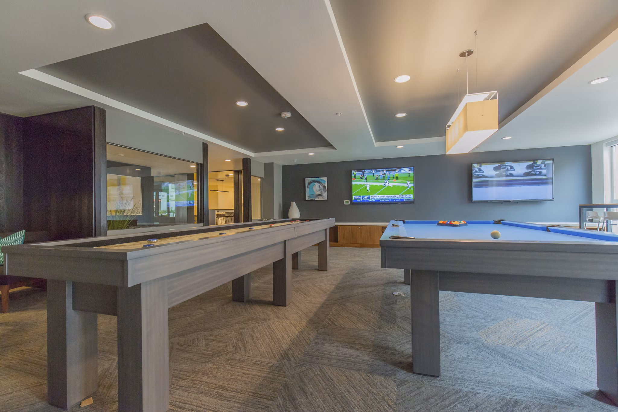 game room at The Linden Apartments