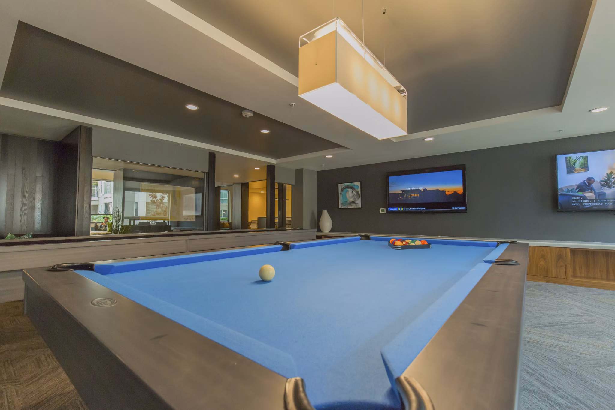 game room at The Linden Apartments