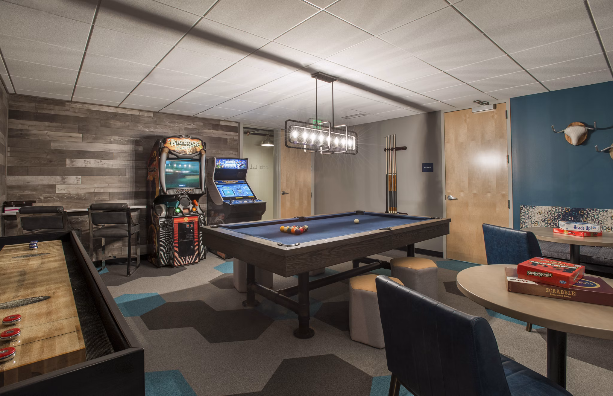 clubhouse game room at LoHi Gold Apartments