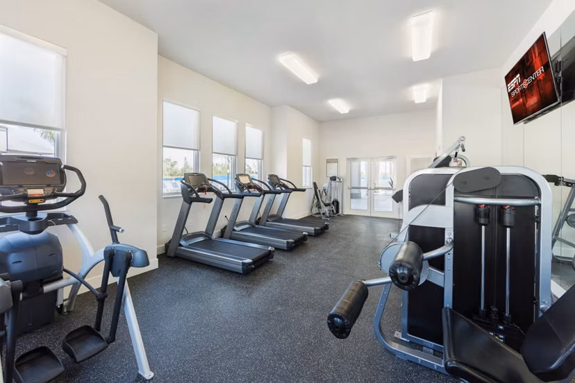 fitness center at The Olivia Apartments
