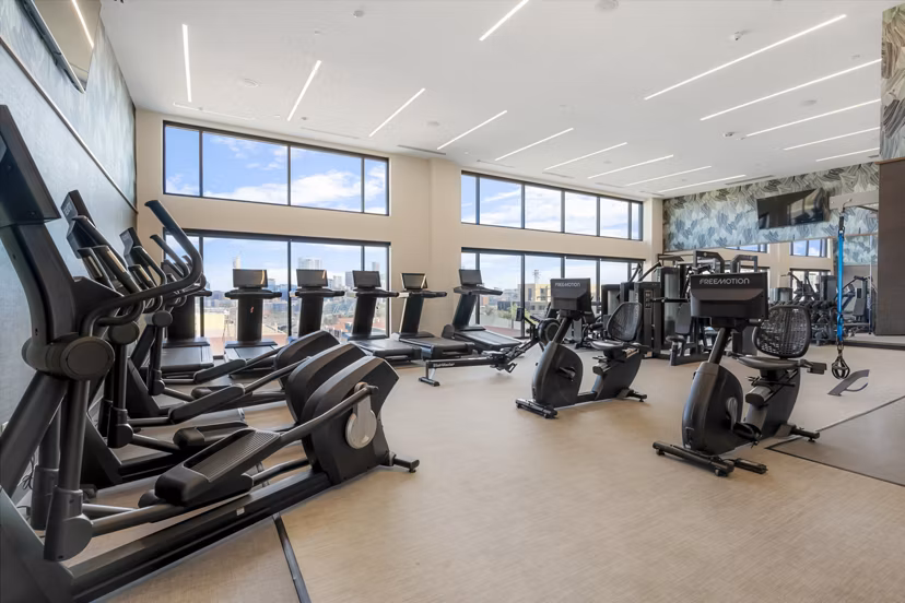 fitness center at Skyline at Highlands Apartments