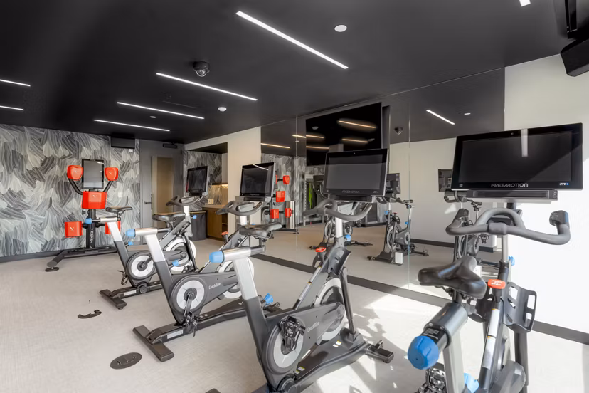 fitness center at Skyline at Highlands Apartments