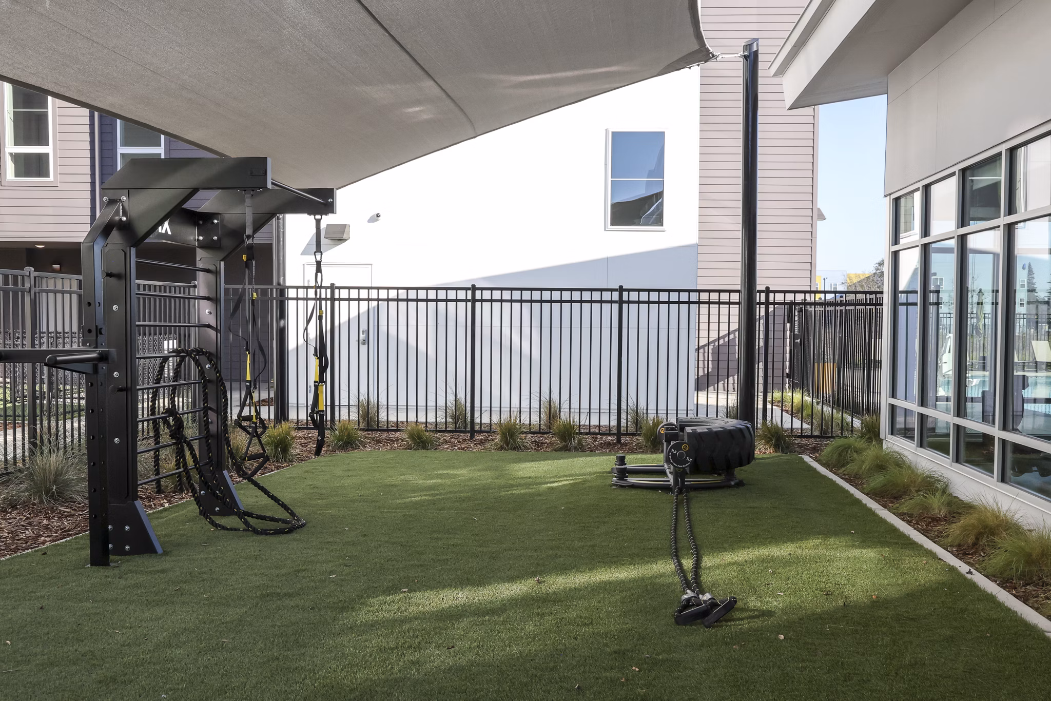 fitness center at The Grove at Woodlake Apartments
