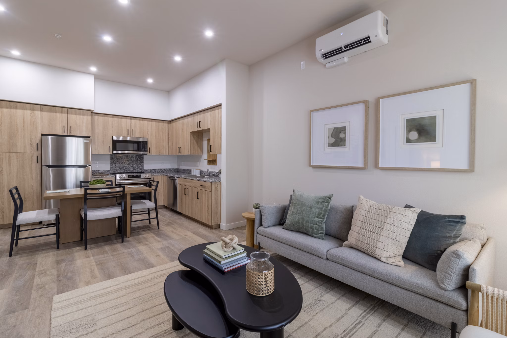 living room at The Grove at Woodlake Apartments