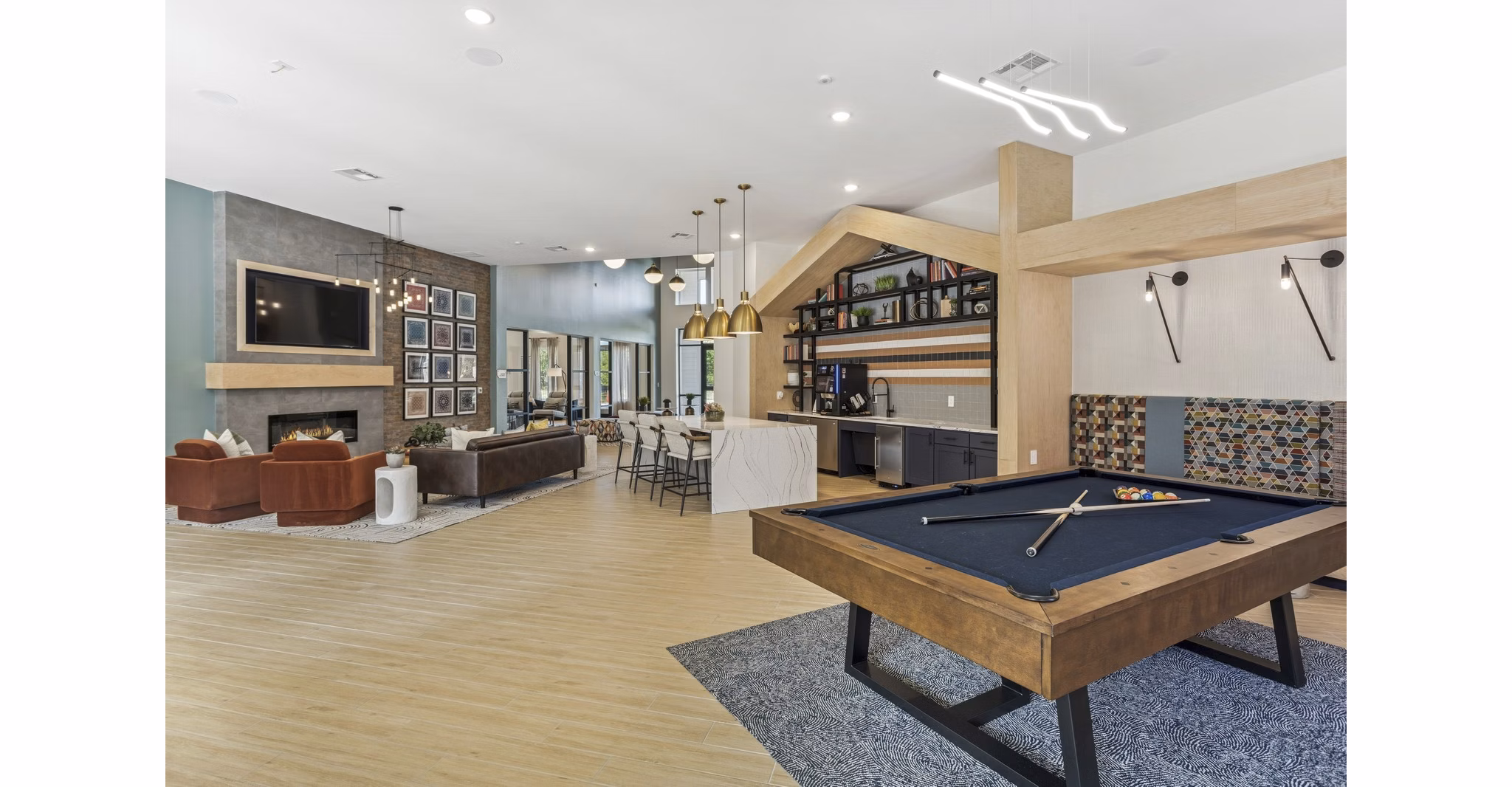 clubhouse game room at Ascend at Pioneer Hill Apartments