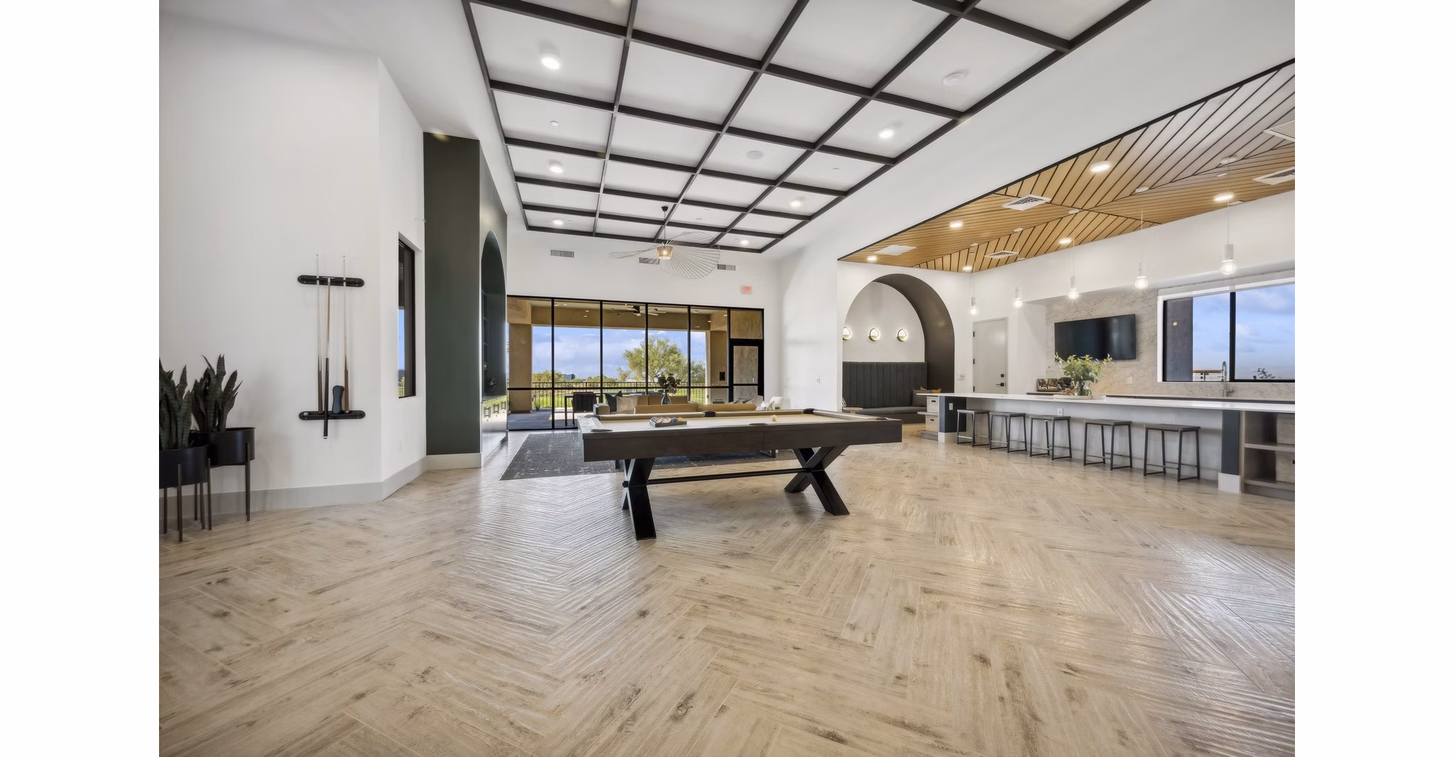 clubhouse game room area at Ascend at Longbow Highpoint Apartments