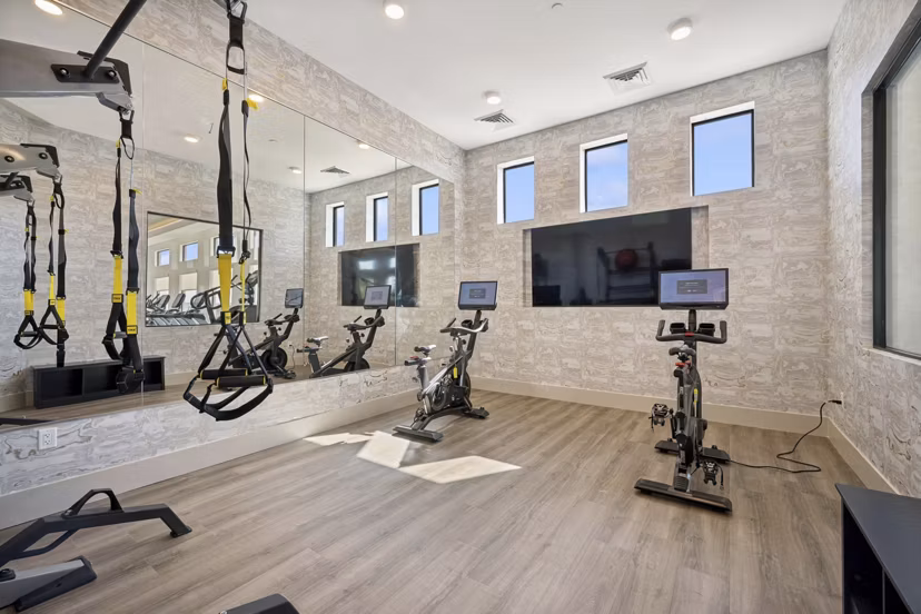 yoga/spin studio at Ascend at Longbow Highpoint Apartments