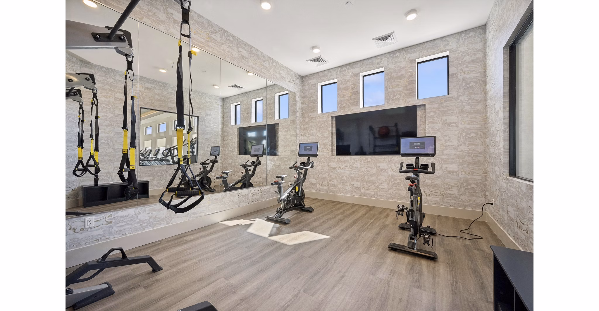 yoga/spin studio at Ascend at Longbow Highpoint Apartments